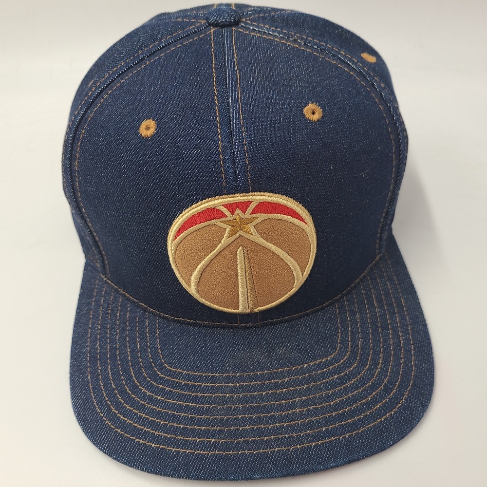 Washington Wizards Hat Fitted 7 1/2 Mitchell & Ness Blue Denim NBA Basketball
